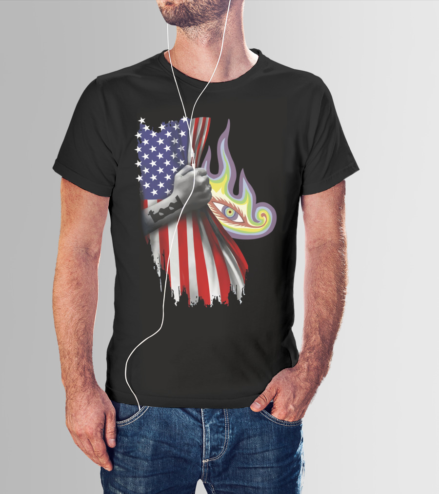 Tool Rock Band American Flag Psychedelic Eye Tattoo T-Shirt