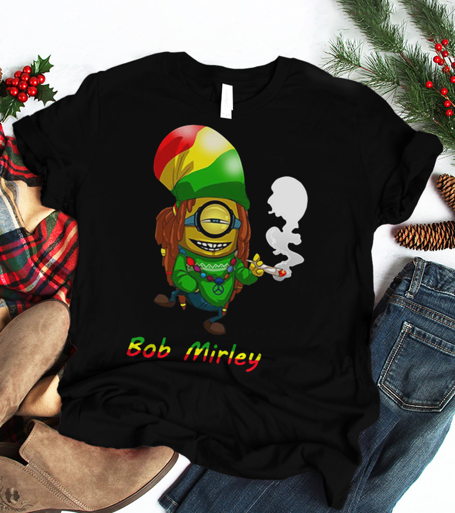 Bob Mirley Minion With Rasta Colors Smoking And Peace Necklace T-Shirt