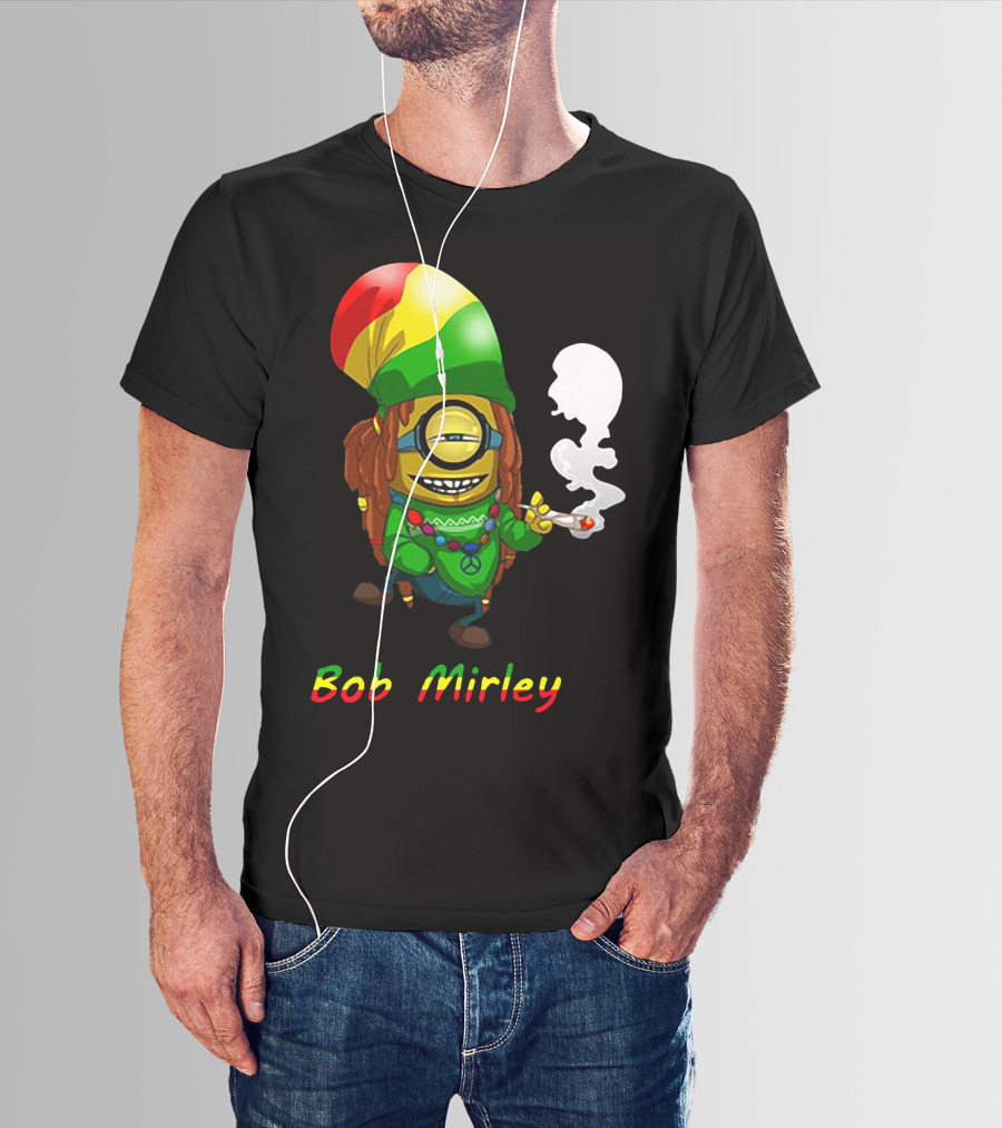 Bob Mirley Minion With Rasta Colors Smoking And Peace Necklace T-Shirt
