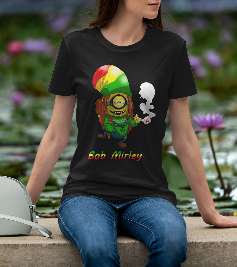 Bob Mirley Minion With Rasta Colors Smoking And Peace Necklace T-Shirt