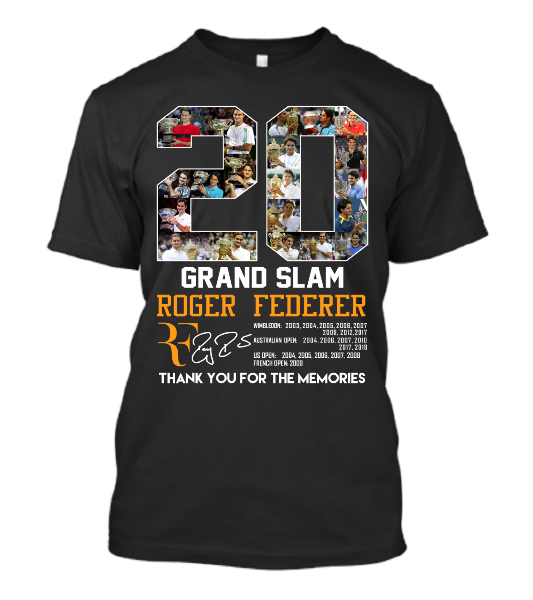 20 Grand Slam Roger Federer Wimbledon Australian US French Open Thank You For The Memories T-Shirt