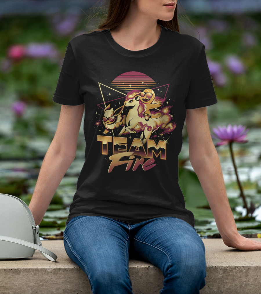 Retro PokEmon Team Fire Sunglasses Ponyta Flareon 80s T-Shirt