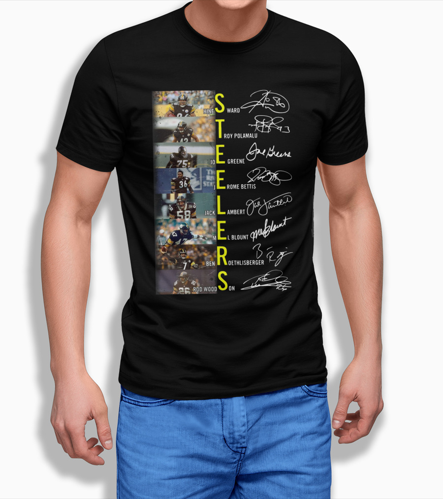 Steelers Hines Ward Troy Polamalu Joe Greene Jerome Bettis Jack Lambert Mel Blount Ben Roethlisberger Rod Woodson T-Shirt