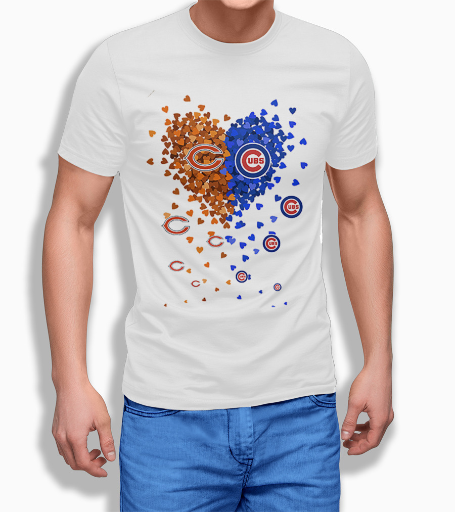 Chicago Bears Cubs Heart Logo Fusion T-Shirt