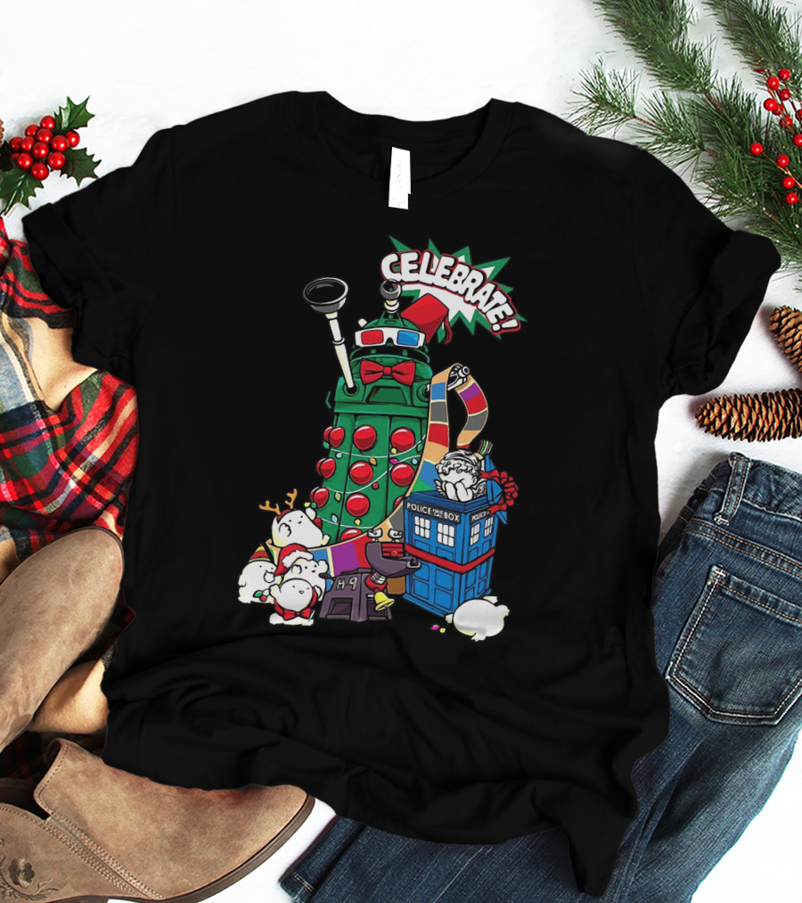 Celebrate Merry Dalek TARDIS Christmas Doctor Who T-Shirt