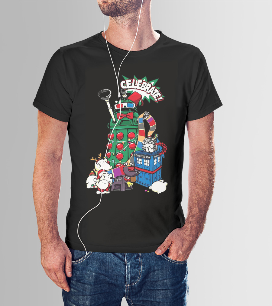 Celebrate Merry Dalek TARDIS Christmas Doctor Who T-Shirt
