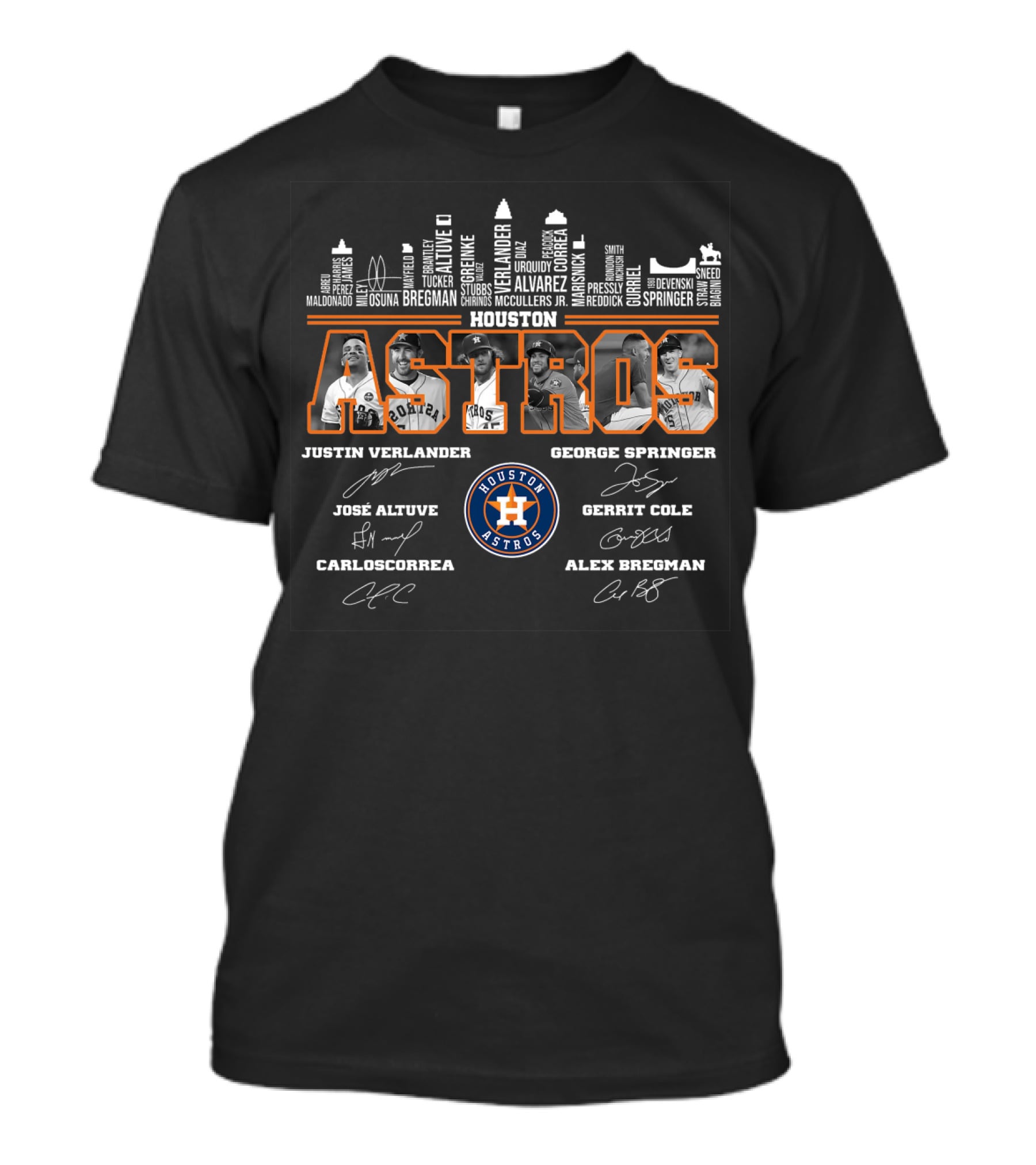 Houston Astros Skyline Players Signatures Verlander Springer Altuve Cole Correa Bregman T-Shirt