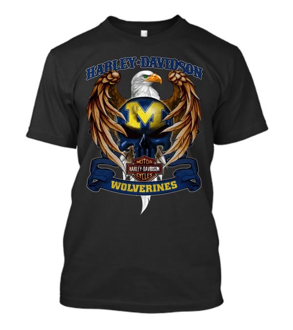 Harley Davidson Motorcycles Michigan Wolverines Eagle Crest T-Shirt