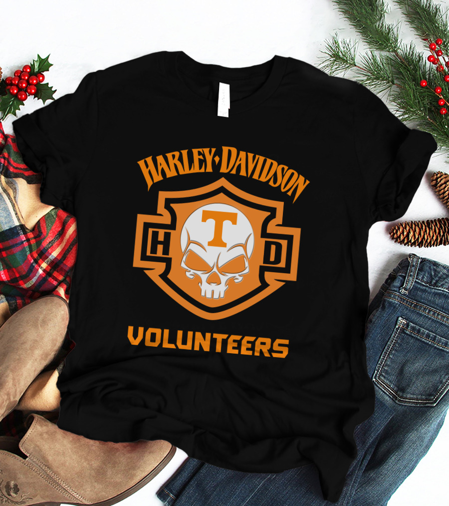 Harley Davidson Volunteers Skull Tennessee Ncaa Football Fans T-Shirt