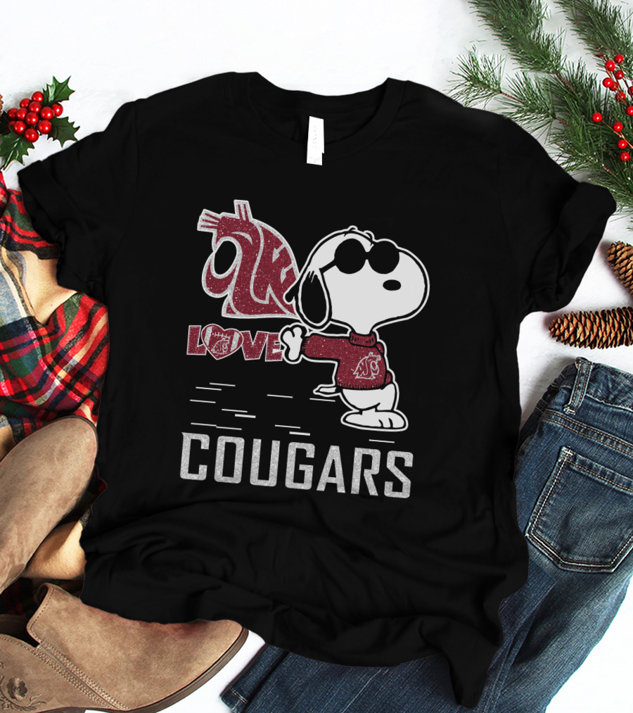 Snoopy Love Washington State Cougars Peanuts WSU Spirit T-Shirt
