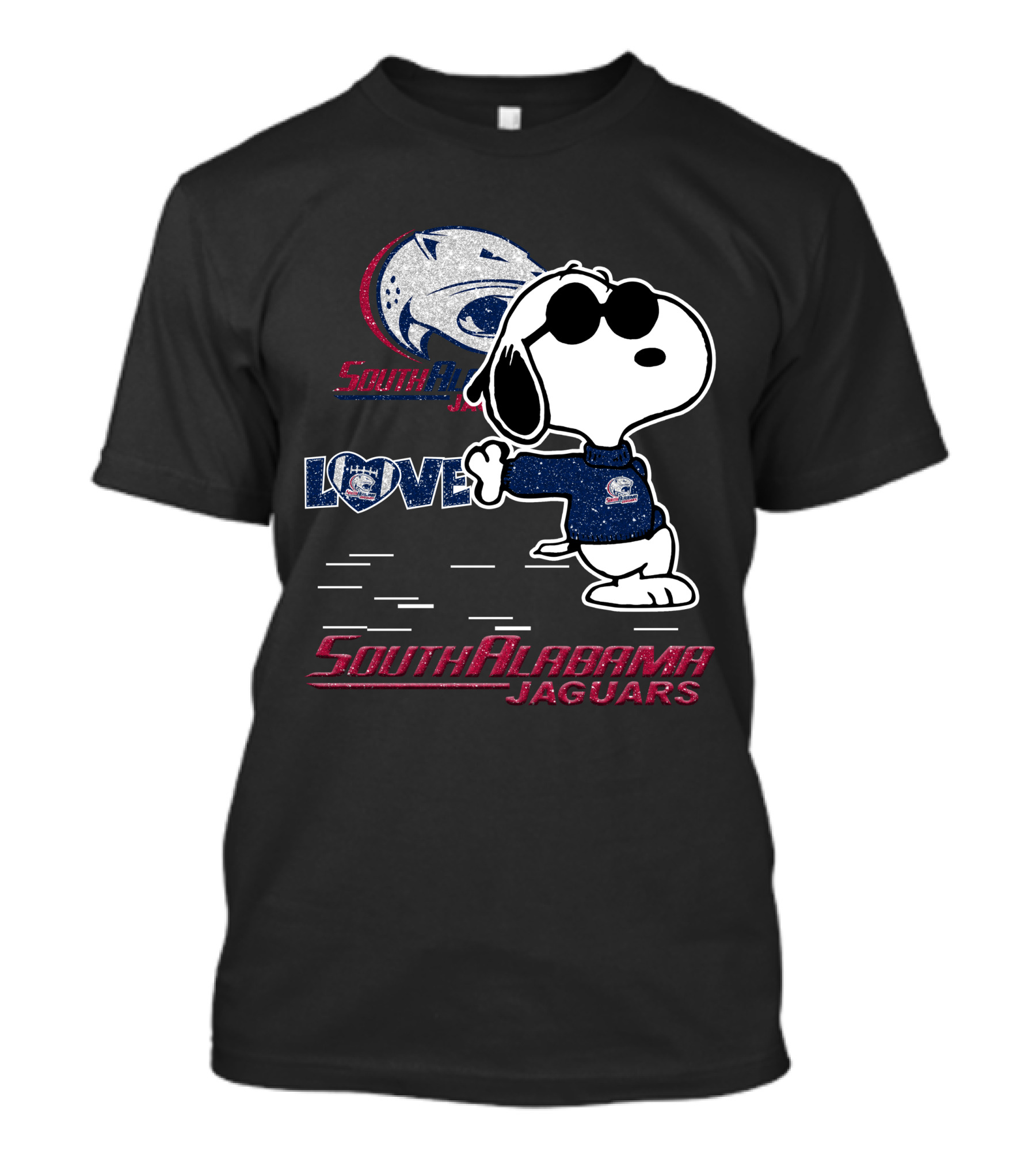 Snoopy Love South Alabama Jaguars Football Fan Gear T-Shirt