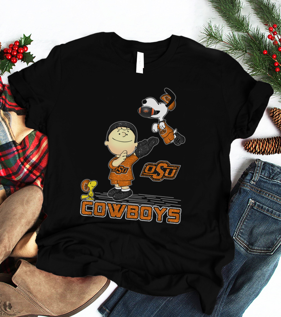 Snoopy OSU Oklahoma State Cowboys Football Charlie Brown Woodstock T-Shirt