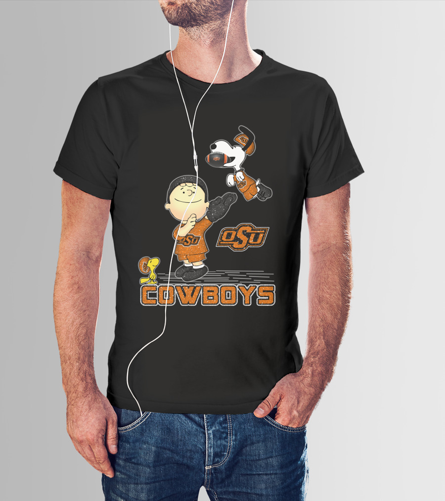 Snoopy OSU Oklahoma State Cowboys Football Charlie Brown Woodstock T-Shirt
