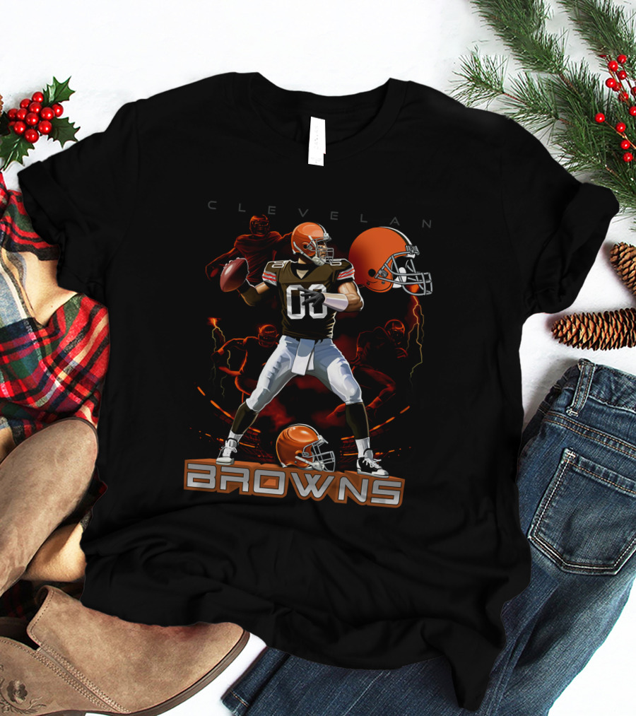 Cleveland Browns Football Quarterback Helmet Graphics T-Shirt