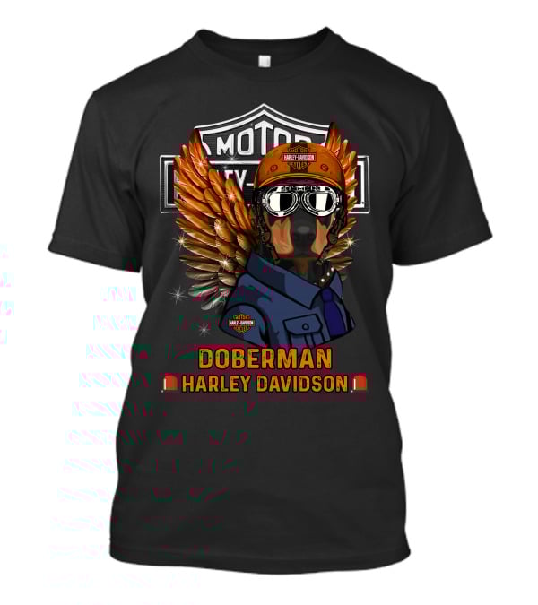 Doberman Harley Davidson Motor City Kutter Wings Helmet Goggles T-Shirt