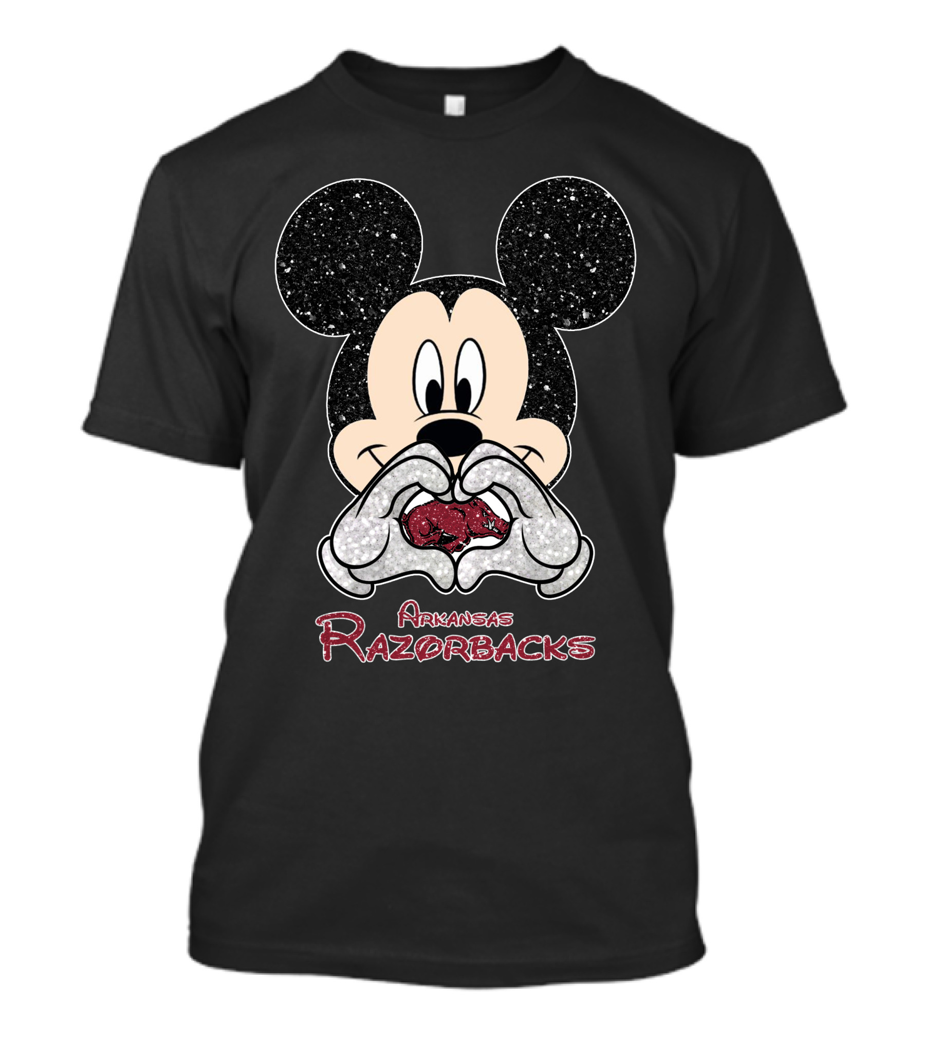 Mickey Mouse Heart Hands Arkansas Razorbacks Football T-Shirt