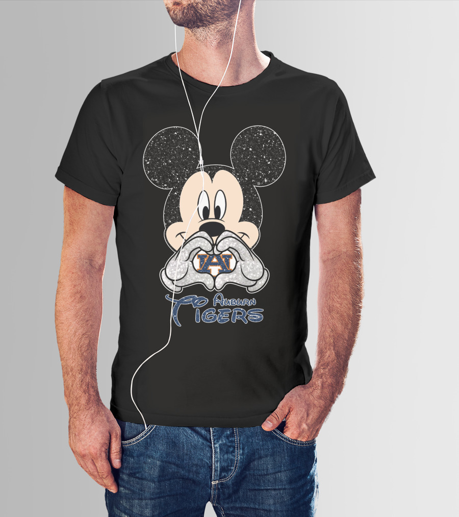Mickey Mouse Heart Hands Auburn Tigers T-Shirt