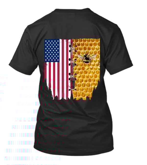 Bee And American Flag Honeycomb Fusion T-Shirt