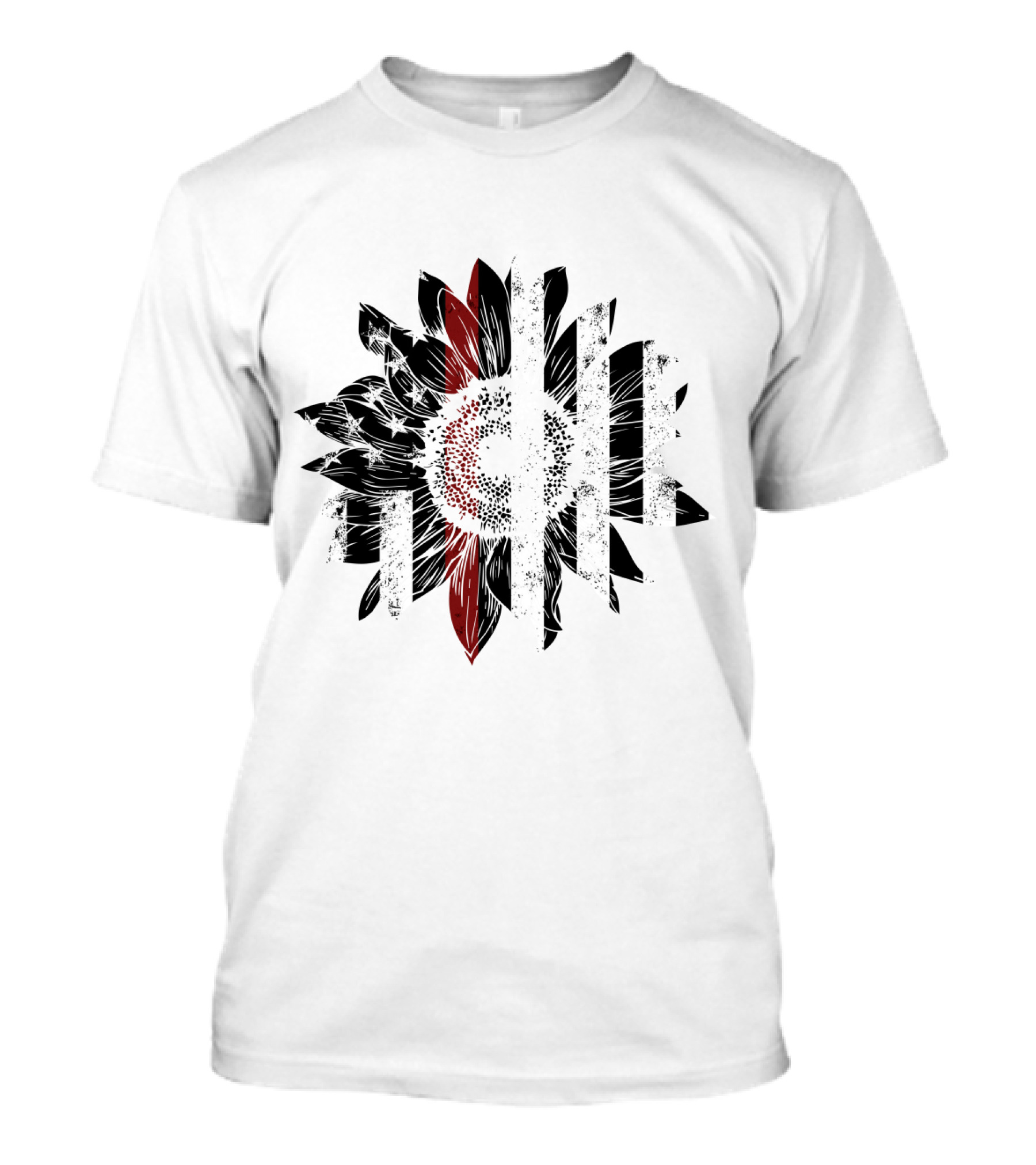 Thin Red Line American Flag Sunflower T-Shirt
