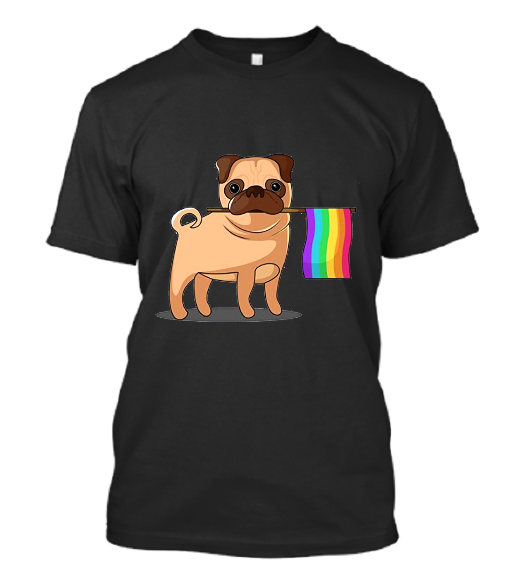 Pug Holding Rainbow Pride Flag T-Shirt
