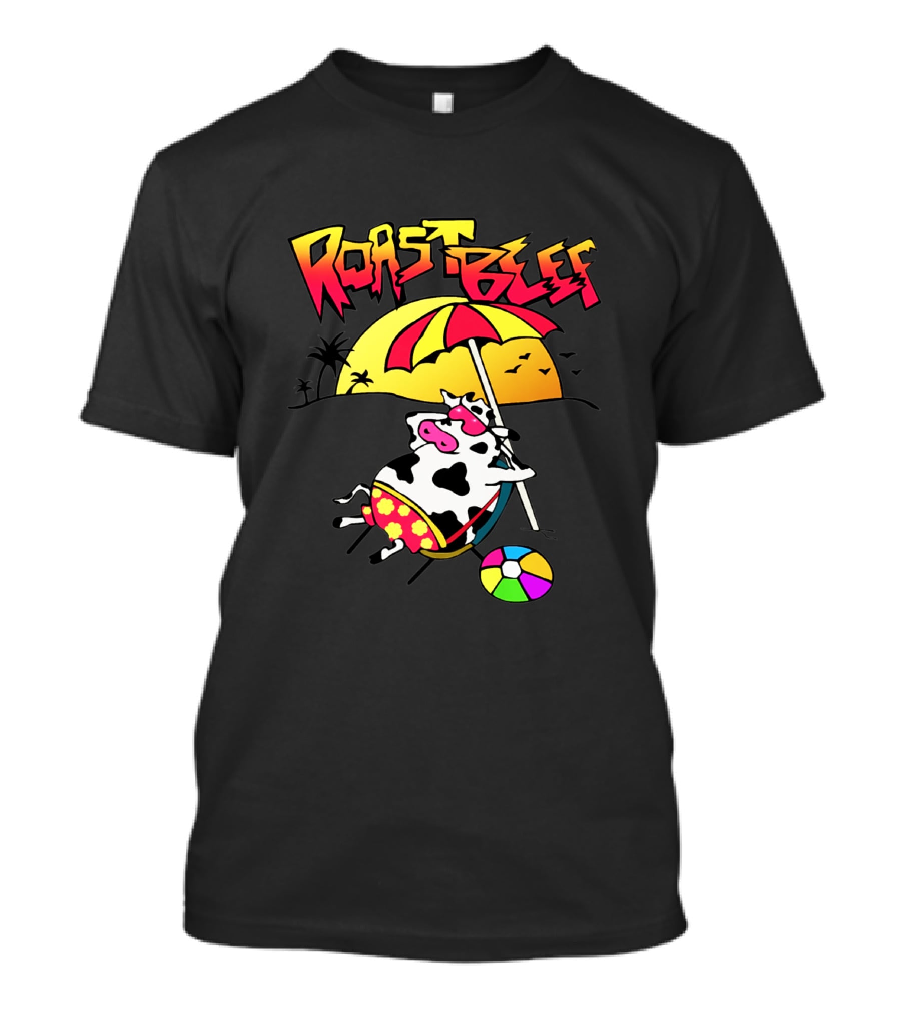 Roast Beef Sunset Cow With Umbrella And Beach Ball Fun T-Shirt