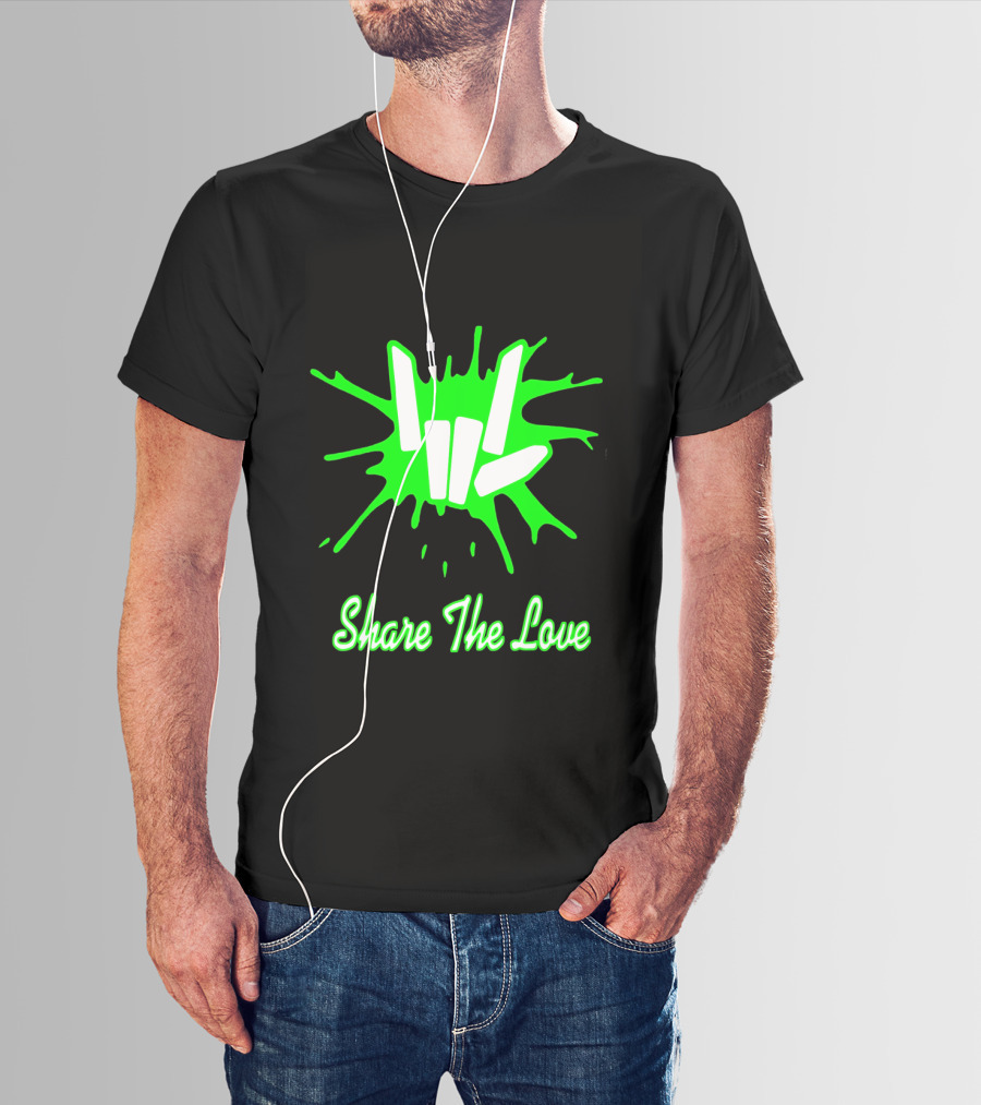 Share The Love Hand Sign Neon Green Splash T-Shirt