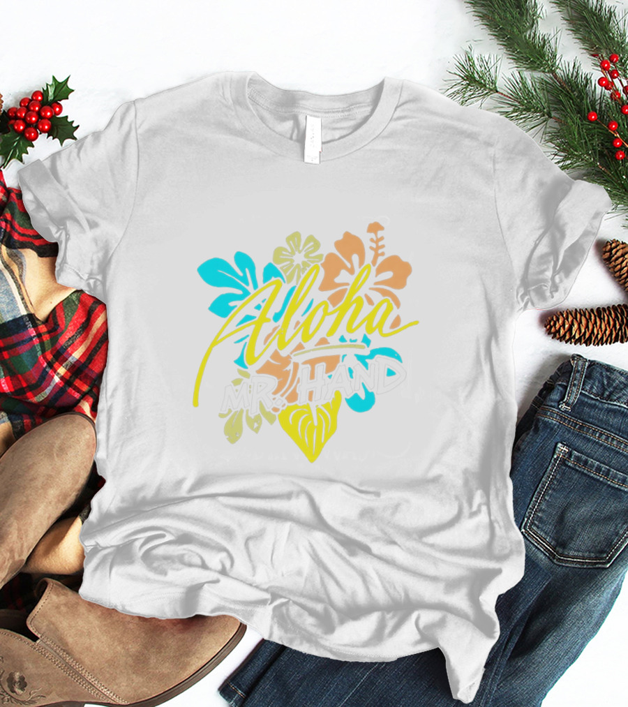 Aloha Mr. Hand Tropical Floral Bright Colors T-Shirt