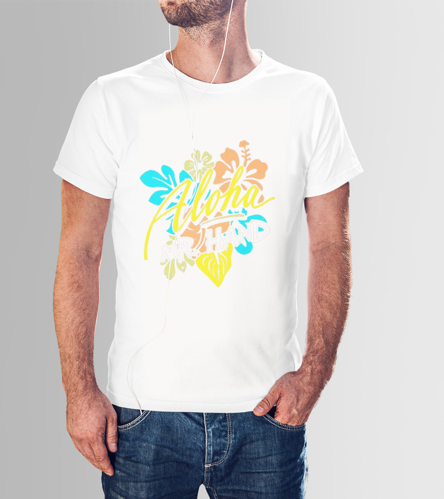 Aloha Mr. Hand Tropical Floral Bright Colors T-Shirt