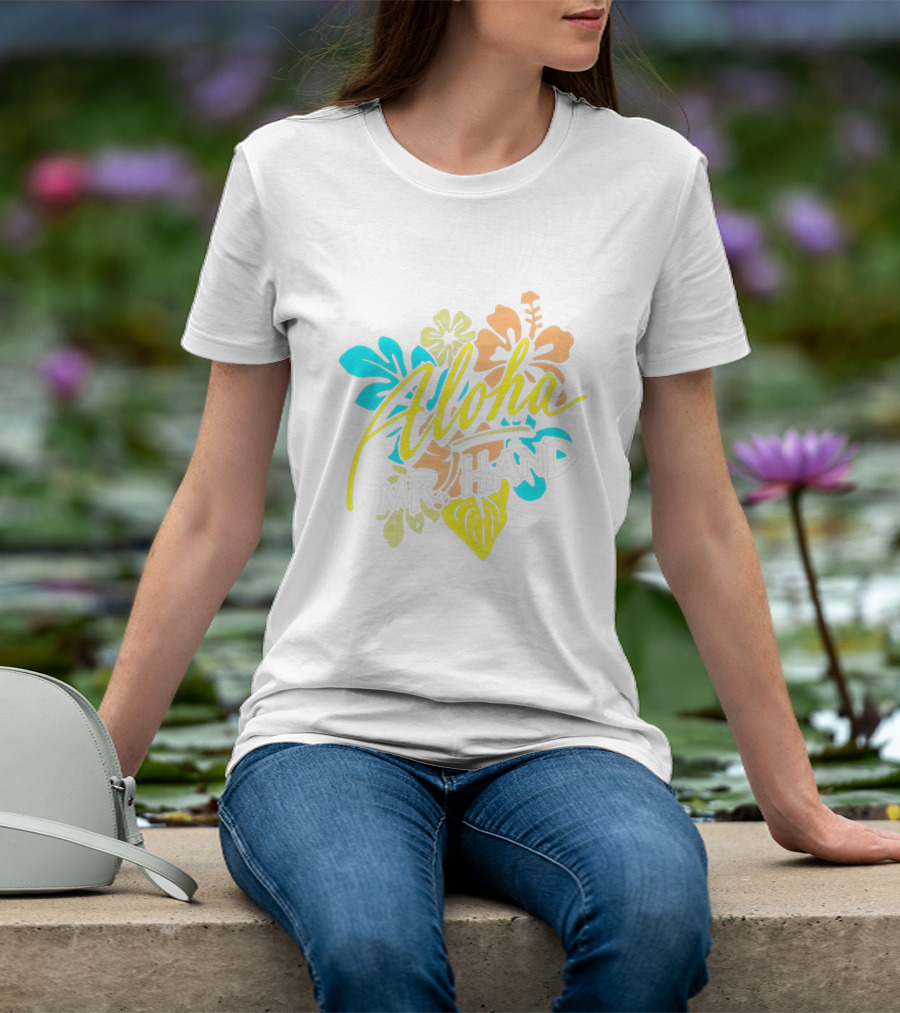 Aloha Mr. Hand Tropical Floral Bright Colors T-Shirt