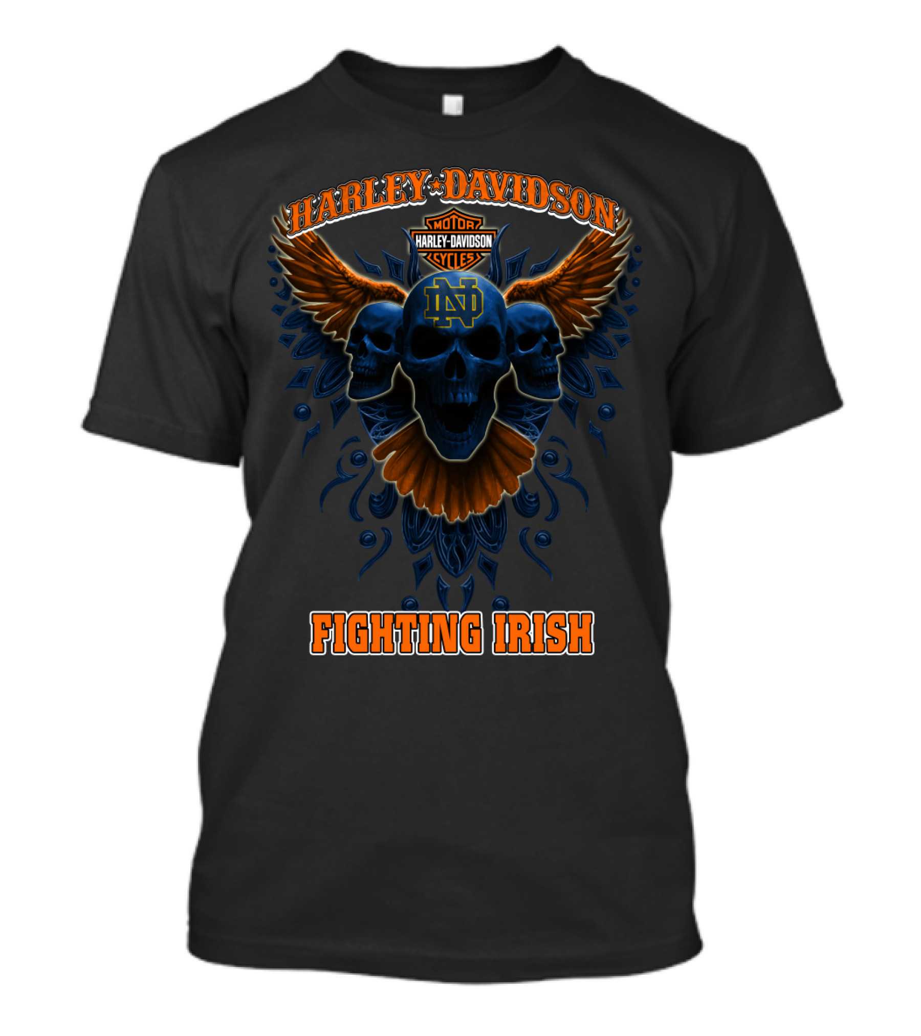 Harley Davidson Motorcycles Notre Dame Fighting Irish Skulls Wings T-Shirt