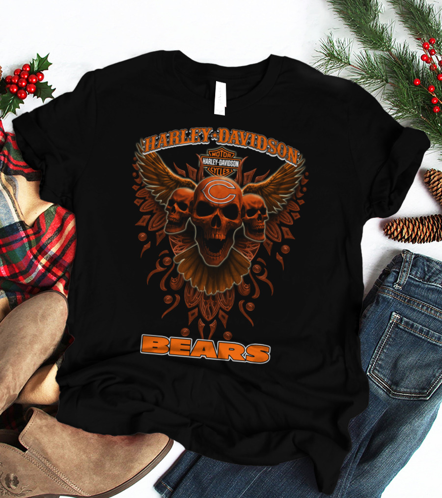 Harley Davidson Chicago Bears Nfl Motor Cycles T-Shirt