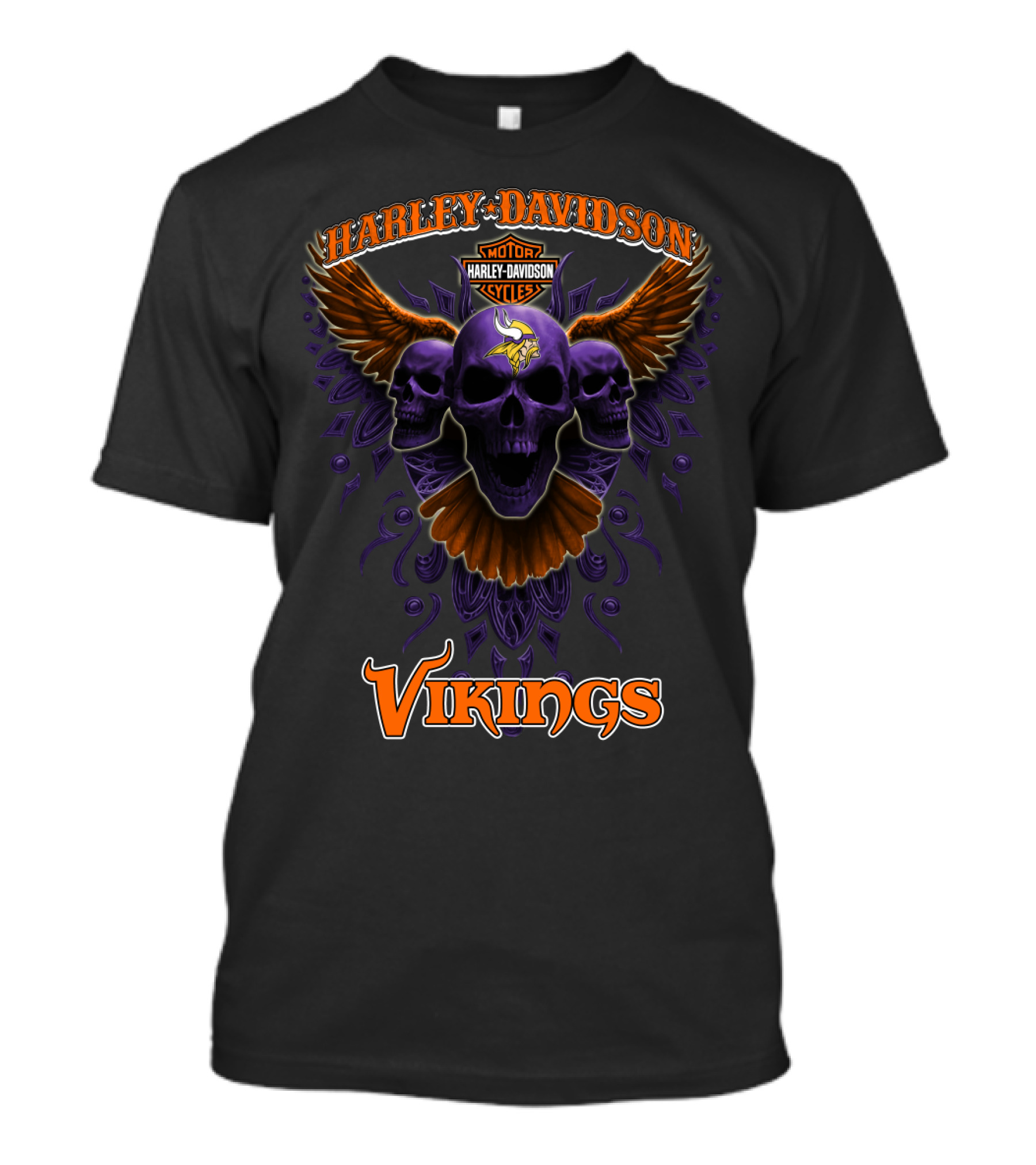 Harley Davidson Vikings Minnesota Nfl Skulls Art T-Shirt