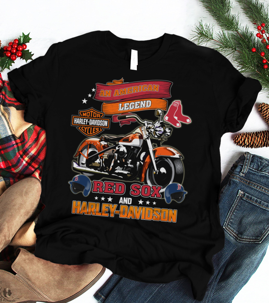 An American Legend Boston Red Sox Harley Davidson Motor Cycles T-Shirt