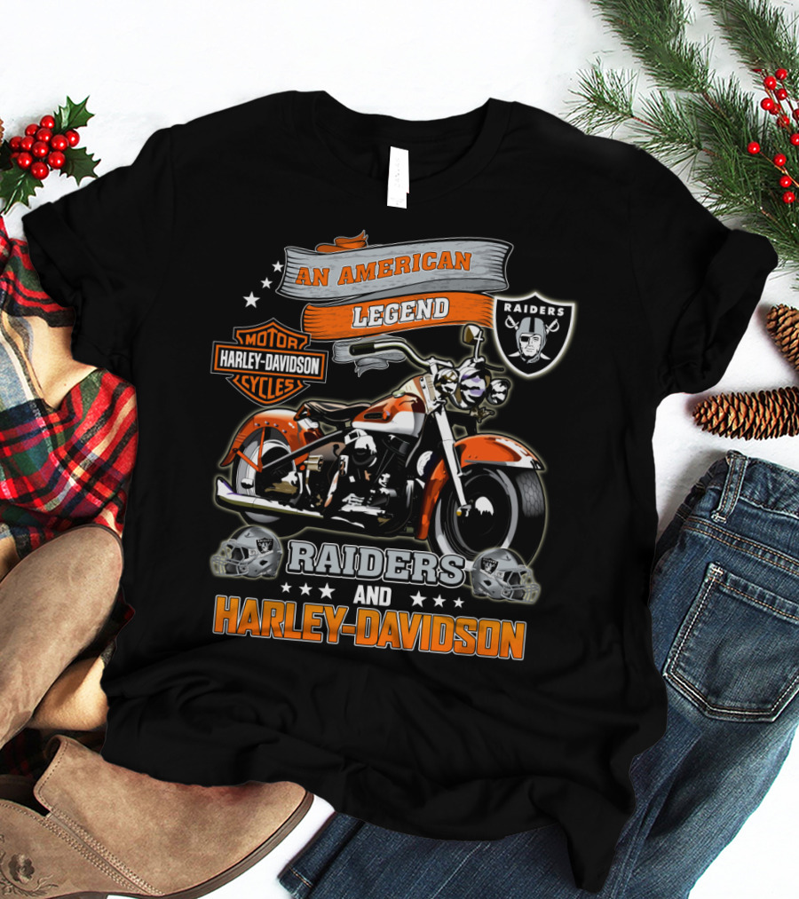 An American Legend Raiders And Harley Davidson T-Shirt