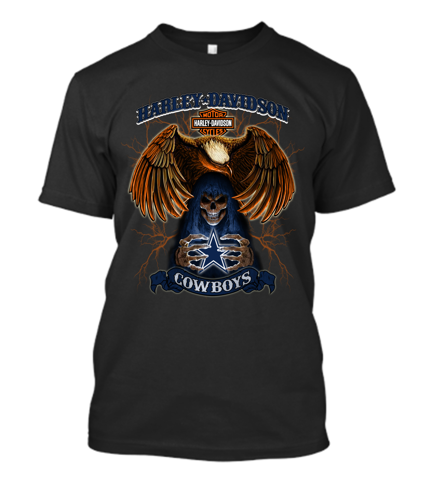 Harley Davidson Cowboys Skull And Eagle Dallas Nfl T-Shirt