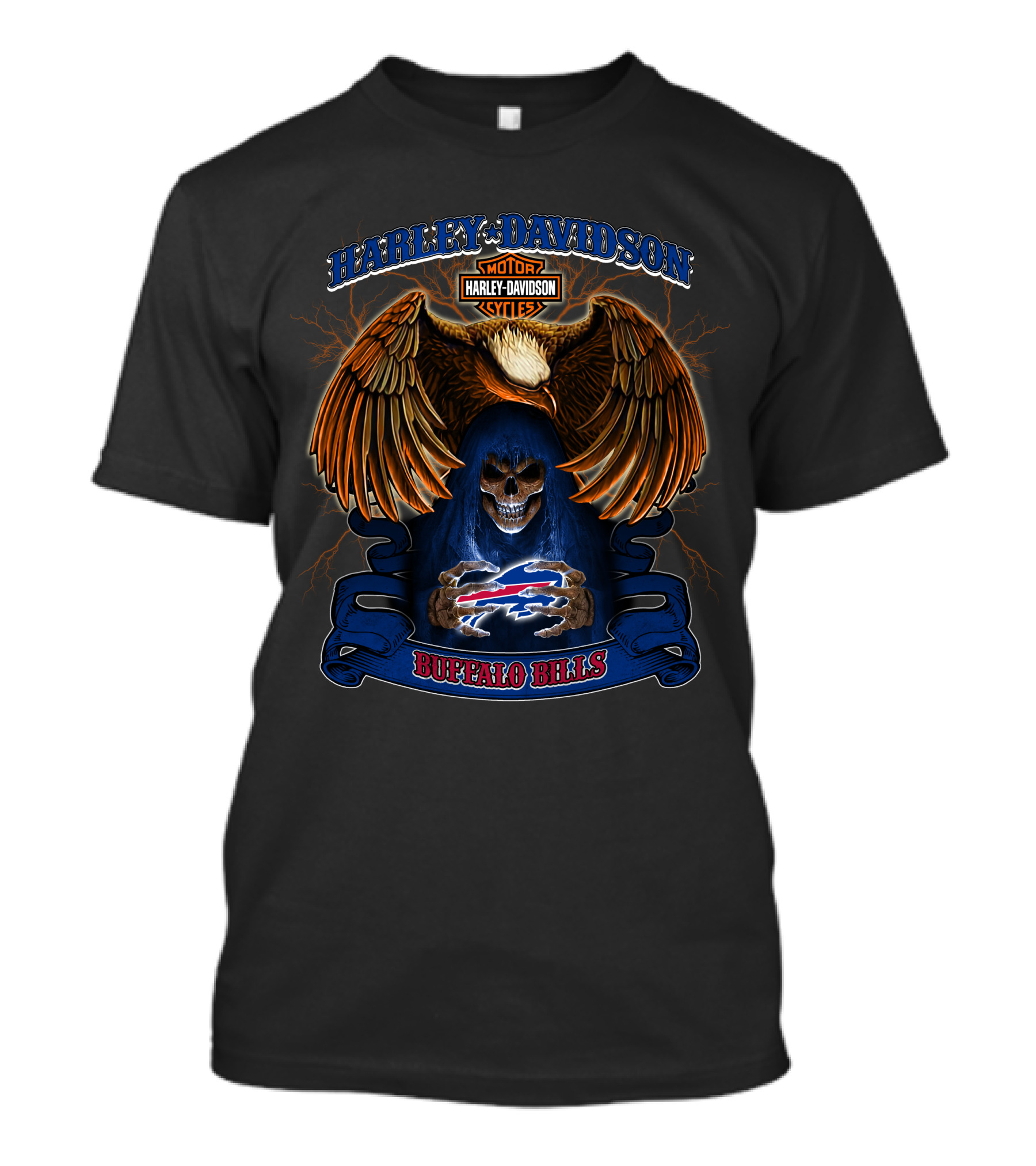 Harley Davidson Motorcycle Skull And Eagle Buffalo Bills Nfl T-Shirt