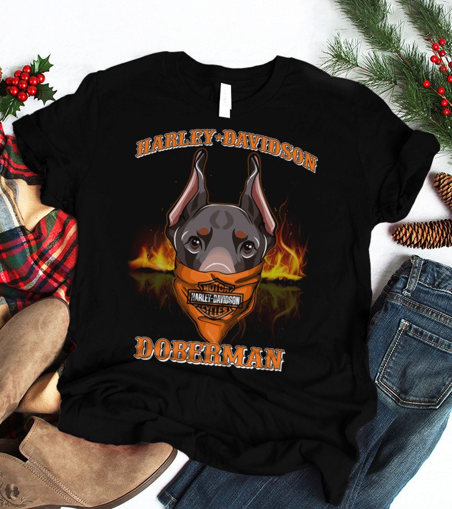Harley Davidson Doberman Motorcycles Flames T-Shirt