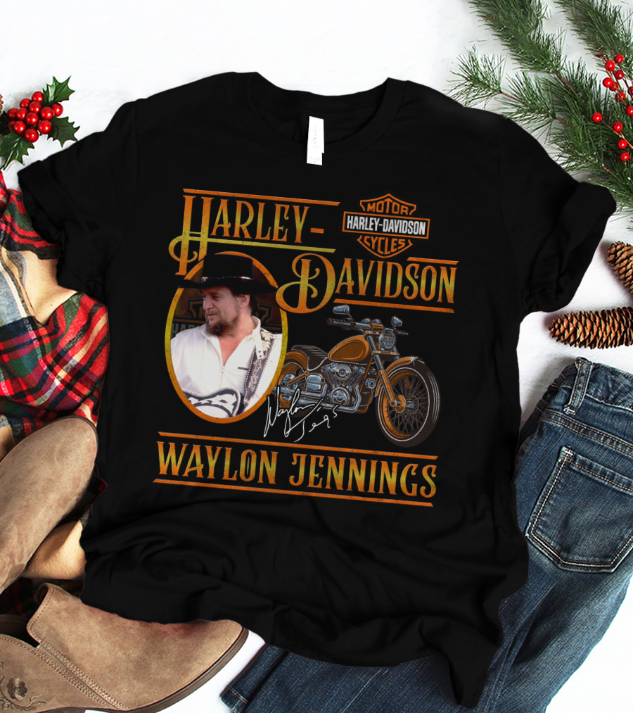Waylon Jennings Harley Davidson Motor Cycles T-Shirt