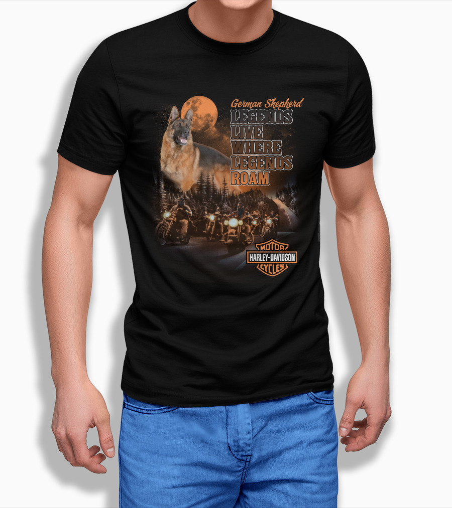 German Shepherd Harley Davidson Legends Live Where Legends Roam T-Shirt