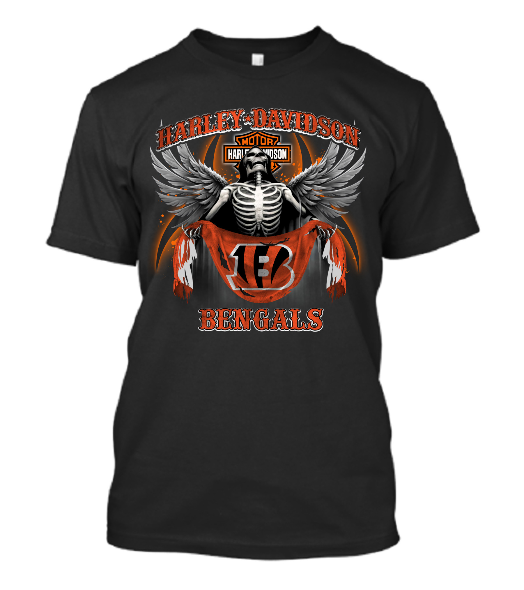 Harley Davidson Motor Cincinnati Bengals Skeleton Wings T-Shirt