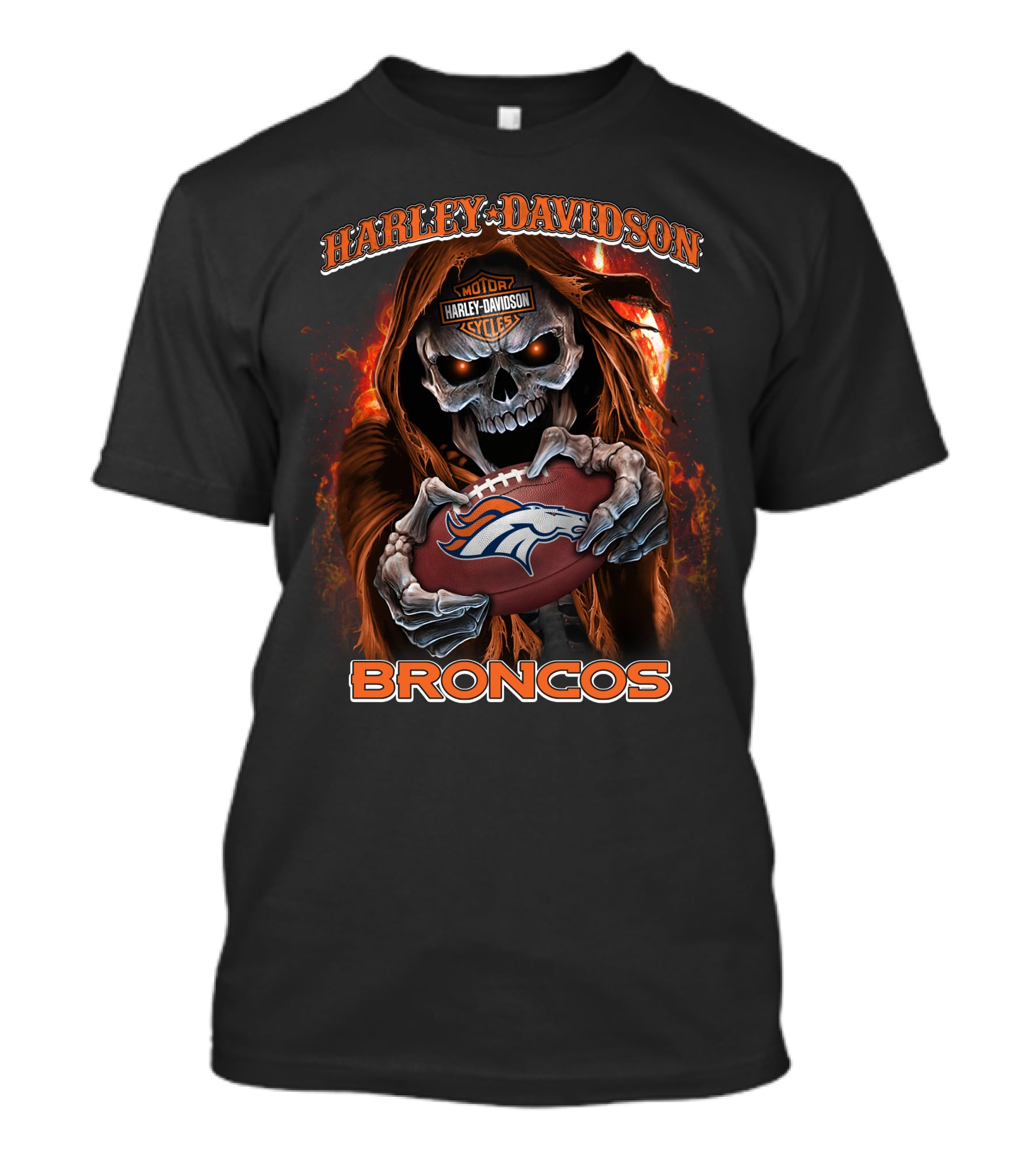 Harley Davidson Motor Cycles Skull Broncos T-Shirt