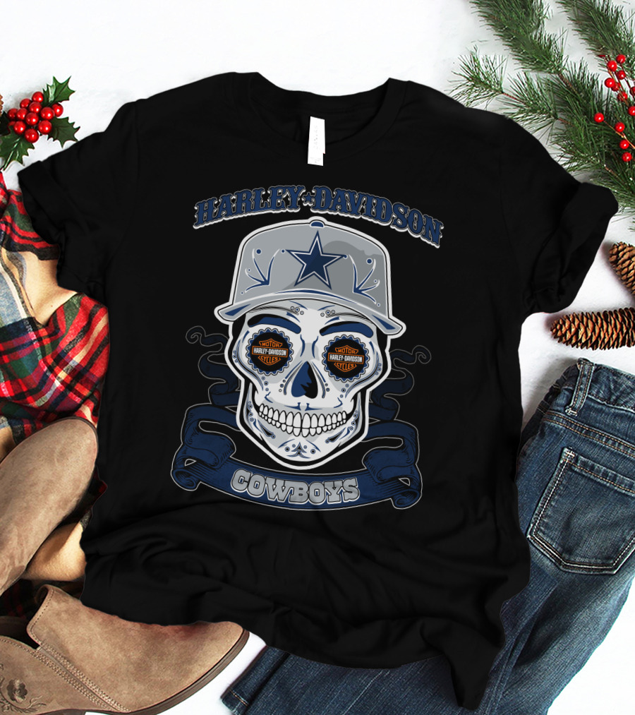 Harley Davidson Cowboys Skull Dallas Nfl T-Shirt