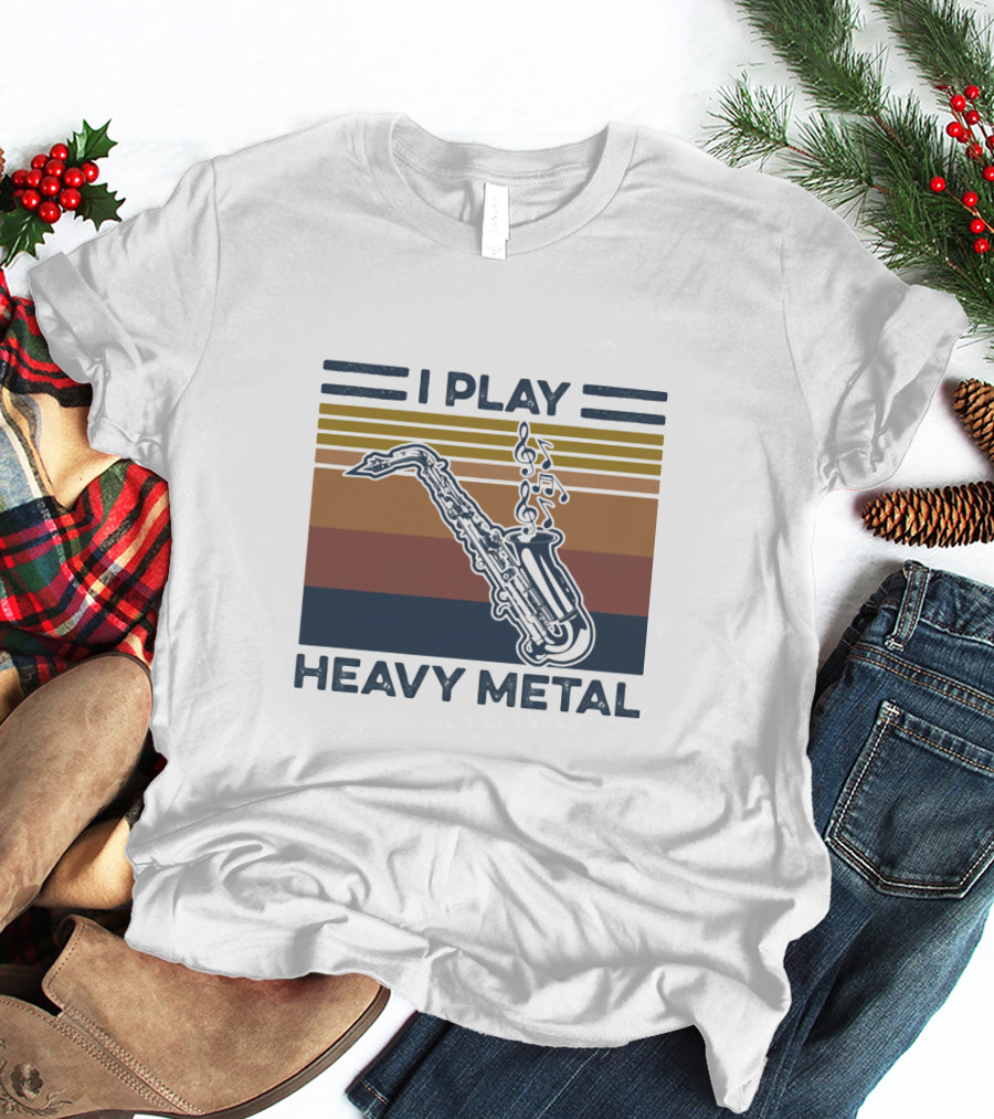 I Play Heavy Metal Saxophone Retro Music Notes T-Shirt