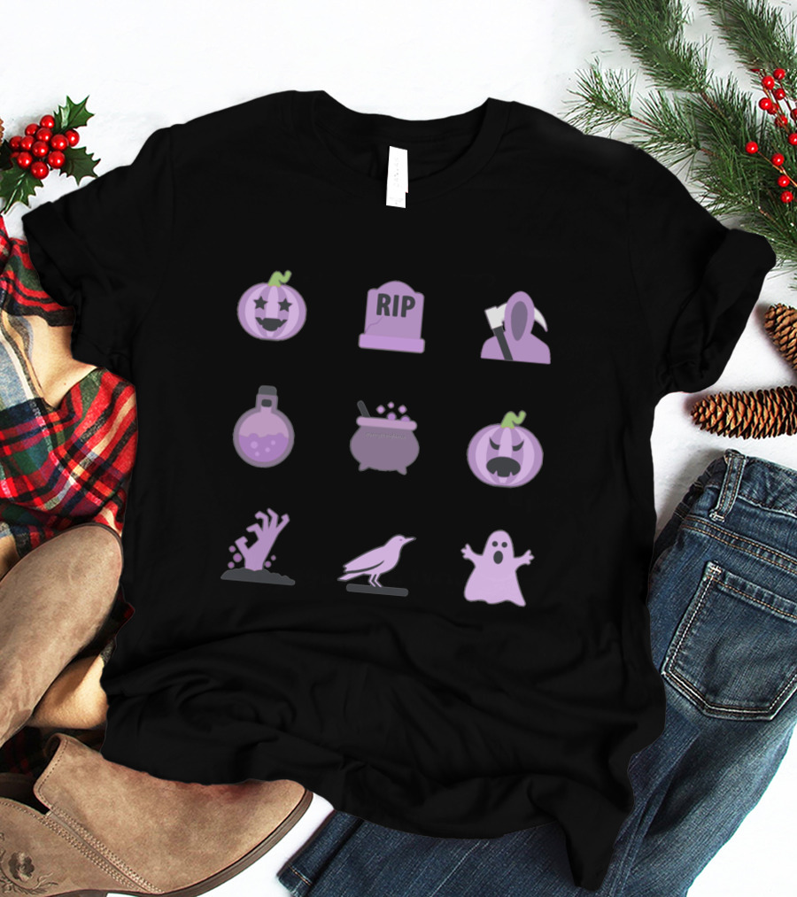 Pastel Purple Halloween Pack With Spooky Icons And Elements T-Shirt