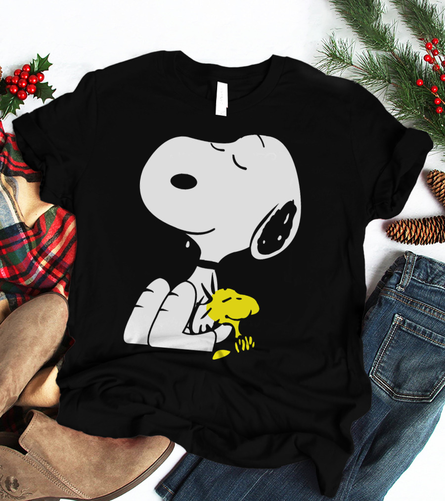 Snoopy Sleep In Peace With Woodstock Sleeping In Black And White Peanuts Comic T-Shirt