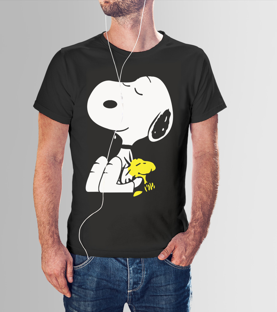 Snoopy Sleep In Peace With Woodstock Sleeping In Black And White Peanuts Comic T-Shirt