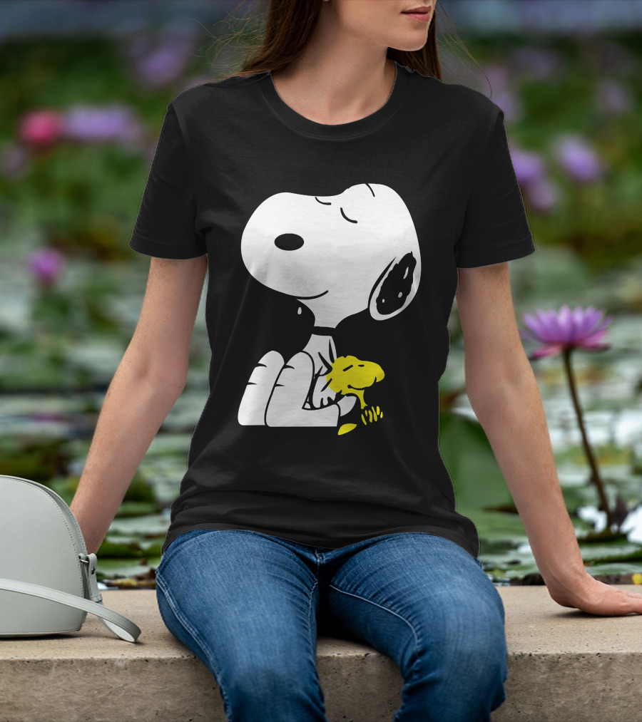 Snoopy Sleep In Peace With Woodstock Sleeping In Black And White Peanuts Comic T-Shirt