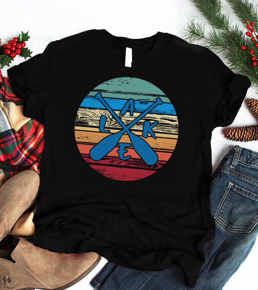 Lake Paddle Cross Rustic Vintage Summer Vacation T-Shirt