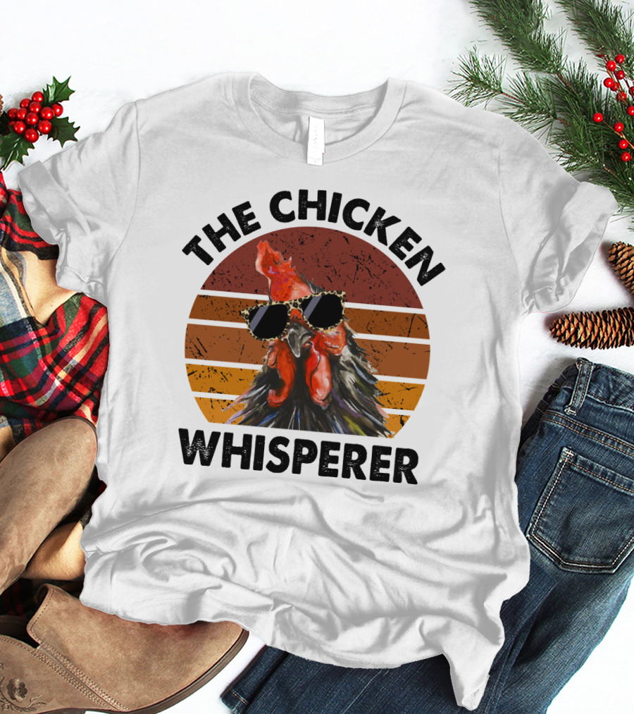 The Chicken Whisperer Retro Sunglasses Vintage Sunset Chicken T-Shirt