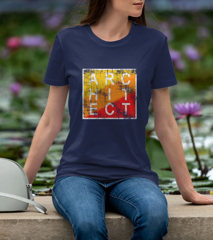 Architect Grunge Texture Yellow Orange Red Square T-Shirt